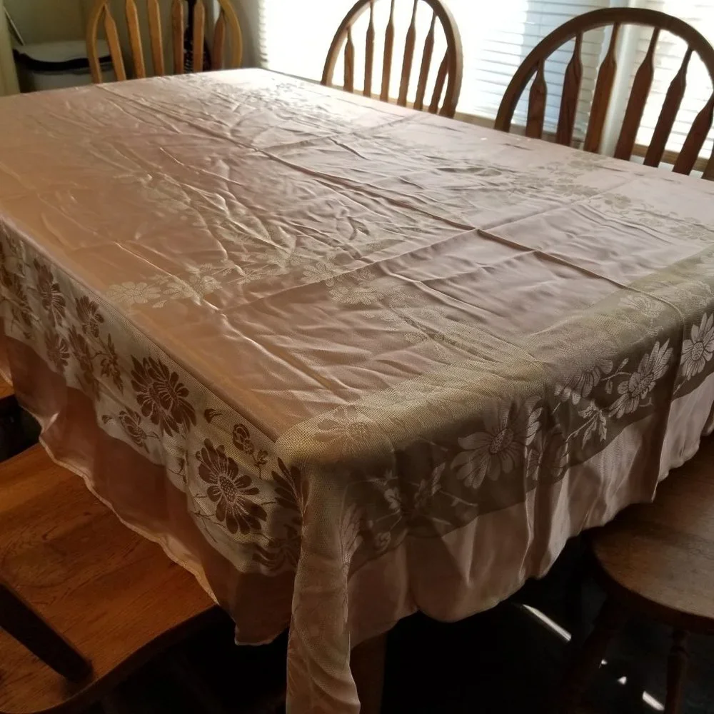 Pink Silver Floral Rectangle Tablecloth Linen Cloth Cover 82